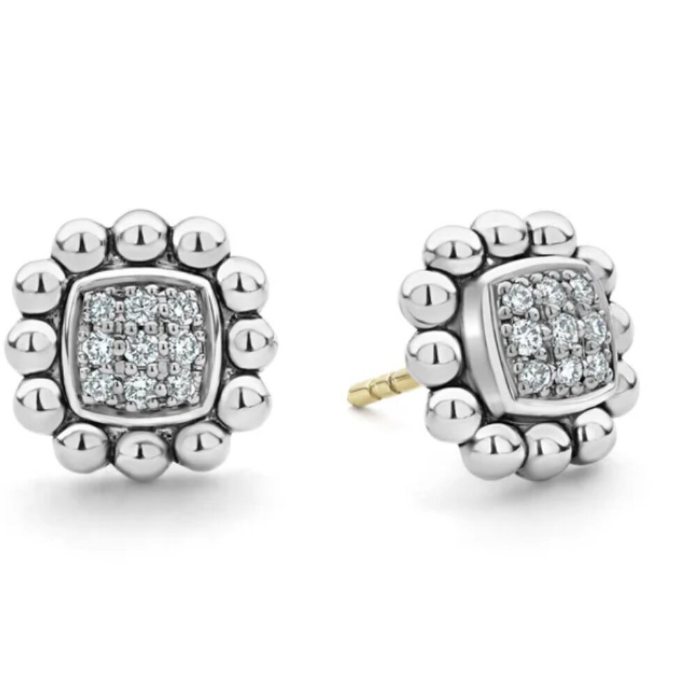 LAGOS Caviar Spark Square Diamond Stud Earrings with full gift wrap